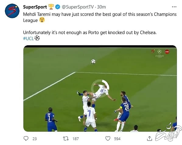 واکنش صفحات معروف دنیا به سوپر گل طارمی/عکس